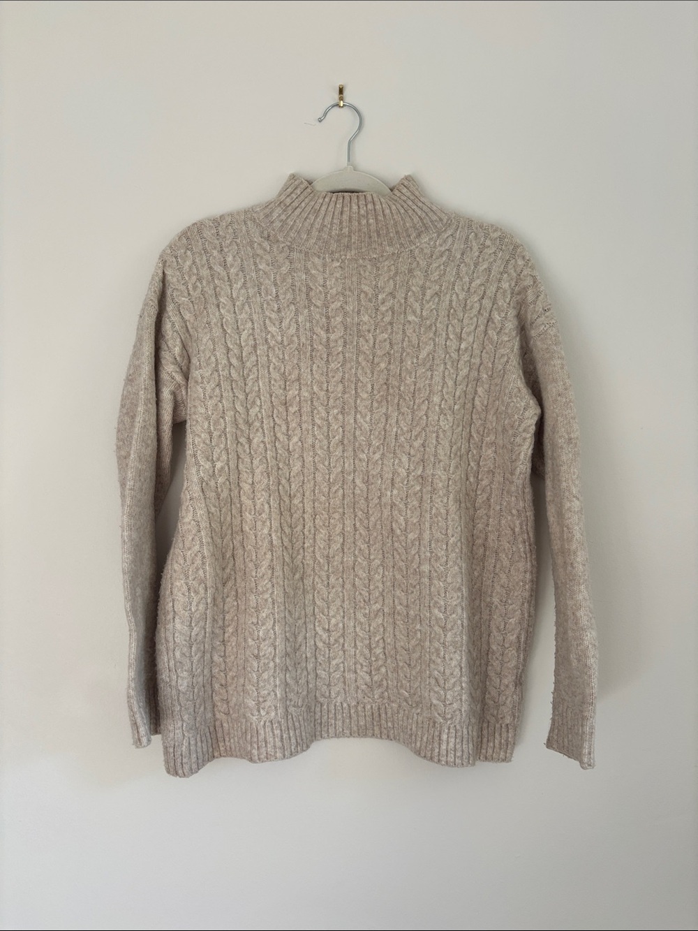 Textured Cable Mock Neck Sweater - Cream